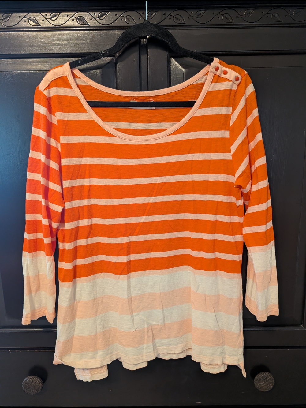 Pilcro Orange and Cream Striped Scoop Neck Long Sleeve Top